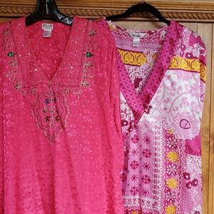 2 Pink Women's Caftans 1 Floral 1 Embroidered